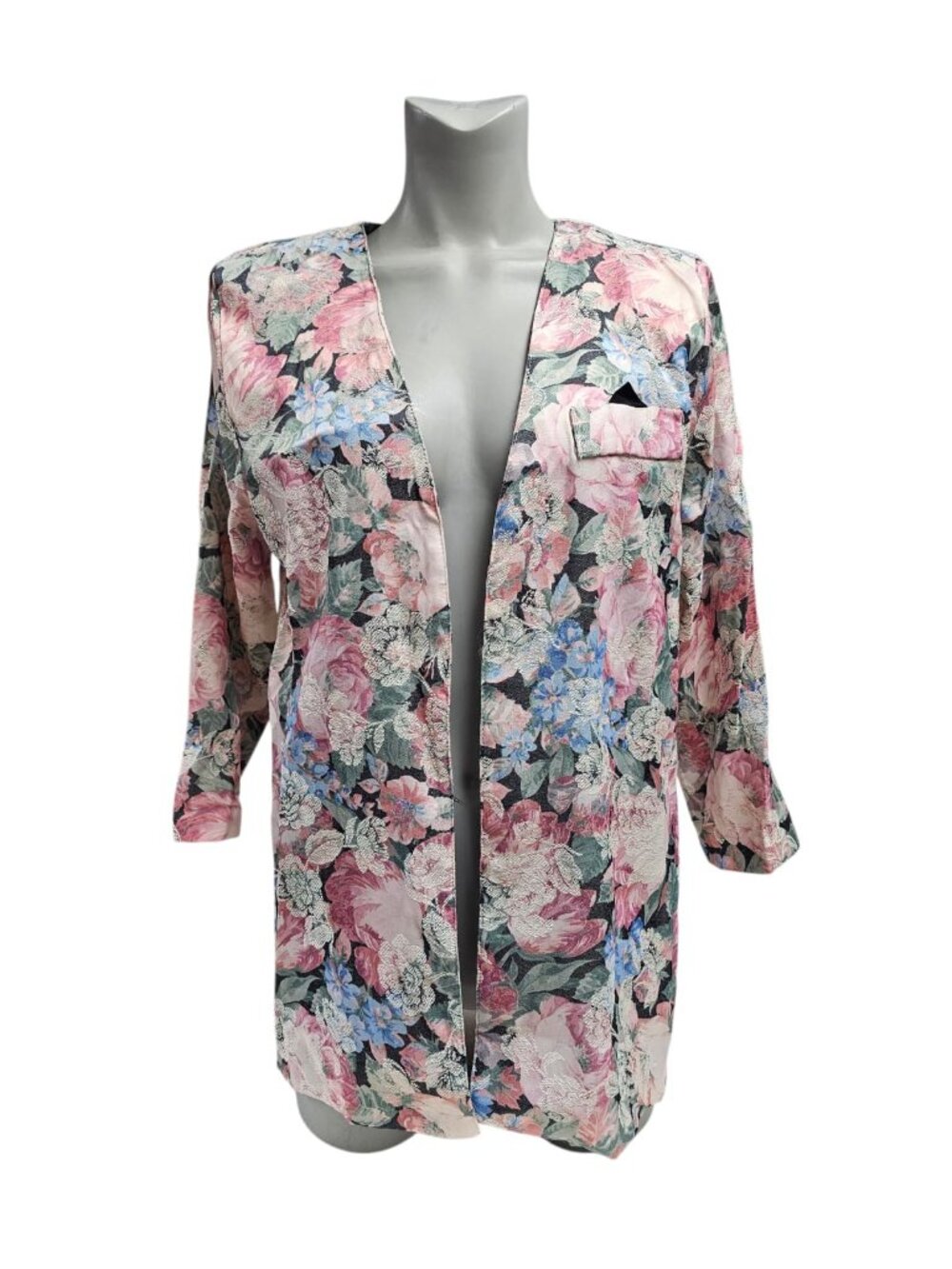 1990s En FOCUS floral brocade open-front blazer . size 11 / 12 . made in USA